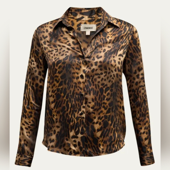 L'Agence Tyler Silk Leopard Print Blouse Button Up Shirt - Picture 4 of 12